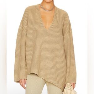 WeWoreWhat Beige Oversized V-Neck Sweater